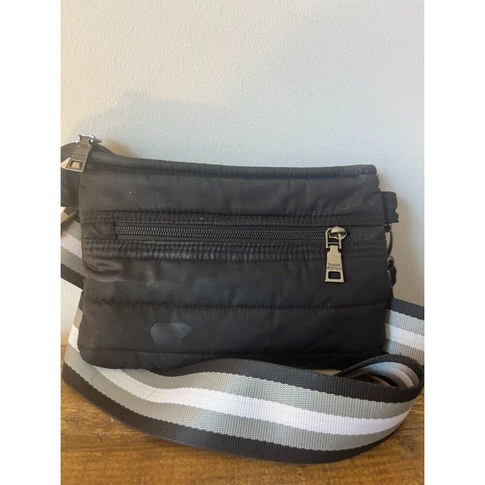 Think Rolyn Quilted Puffer Bum Crossbody Camo Black Bag Travel Purse W Shoulder - Picture 6 of 6